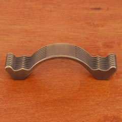 RK International [CP-870-AE] Solid Brass Cabinet Pull Handle - Wavy Contoured w/ Lines - Standard Size - Antique English Finish - 3" C/C - 3 7/8" L