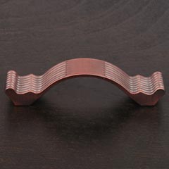 RK International [CP-871-DC] Solid Brass Cabinet Pull Handle - Wavy Contoured w/ Lines - Standard Size - Distressed Copper Finish - 3 1/2" C/C - 4 3/8" L
