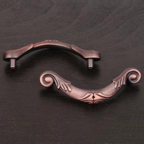 RK International [CP-803-DC] Solid Brass Cabinet Rigid Drop Pull - Small Ornate Curved - Distressed Copper Finish - 3 7/8" L