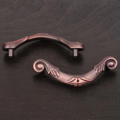 RK International [CP-803-DC] Solid Brass Cabinet Rigid Drop Pull - Small Ornate Curved - Standard Size - Distressed Copper Finish - 3&quot; C/C - 3 3/16&quot; L