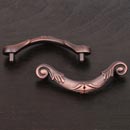 RK International [CP-803-DC] Solid Brass Cabinet Rigid Drop Pull - Small Ornate Curved - Standard Size - Distressed Copper Finish - 3" C/C - 3 3/16" L