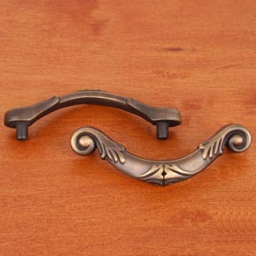 RK International [CP-803-AE] Solid Brass Cabinet Rigid Drop Pull - Small Curved Handle - Ornate Curved - Antique English Finish - 3 7/8" L