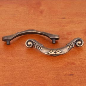 RK International [CP-804-AE] Solid Brass Cabinet Rigid Drop Pull - Large Ornate Curved - Antique English Finish - 4 3/8" L