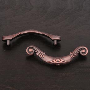 RK International [CP-804-DC] Solid Brass Cabinet Rigid Drop Pull - Large Ornate Curved - Distressed Copper Finish - 4 3/8" L