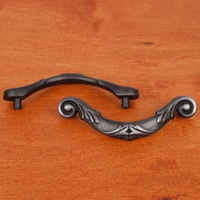 RK International [CP-804-DN] Solid Brass Cabinet Rigid Drop Pull - Large Ornate Curved - Distressed Nickel Finish - 4 3/8" L