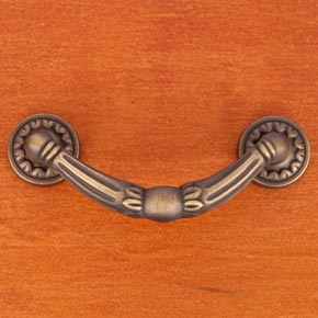 RK International [CP-864-AE] Solid Brass Cabinet Rigid Drop Pull - Ornate w/ Petal Rosettes - Antique English Finish - 4" L