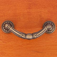 RK International [CP-864-AE] Solid Brass Cabinet Rigid Drop Pull - Ornate w/ Petal Rosettes - Standard Size - Antique English Finish - 3&quot; C/C - 4&quot; L