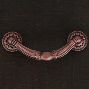 RK International [CP-864-DC] Solid Brass Cabinet Rigid Drop Pull - Ornate w/ Petal Rosettes - Distressed Copper Finish - 4" L