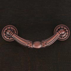 RK International [CP-864-DC] Solid Brass Cabinet Rigid Drop Pull - Ornate w/ Petal Rosettes - Standard Size - Distressed Copper Finish - 3&quot; C/C - 4&quot; L