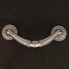 RK International [CP-864-P] Solid Brass Cabinet Rigid Drop Pull - Ornate w/ Petal Rosettes - Standard Size - Satin Nickel Finish - 3&quot; C/C - 4&quot; L