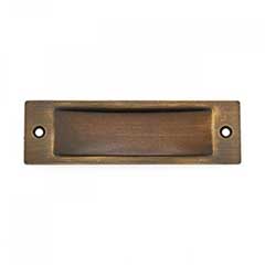 RK International [CF-5631-AE] Solid Brass Cabinet Flush Pull - Thin Rectangle - Antique English Finish - 4 1/2&quot; L - 3/8&quot; Recess