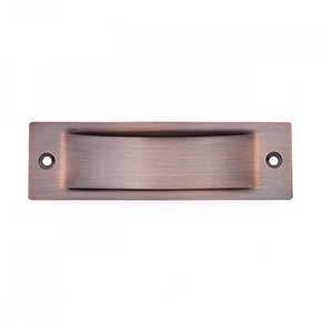 RK International [CF-5631-DC] Solid Brass Cabinet Flush Pull - Thin Rectangle - Distressed Copper Finish - 4 1/2" L - 3/8" Recess
