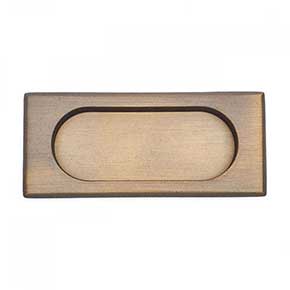 RK International [CF-5632-AE] Solid Brass Cabinet Flush Pull - Thick Rectangle - Antique English Finish - 4" L - 7/16" Recess