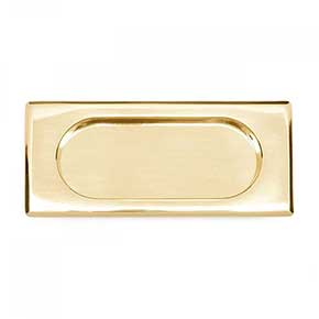 RK International [CF-5632] Solid Brass Cabinet Flush Pull - Thick Rectangle - Polished Brass Finish - 4" L - 7/16" Recess