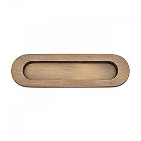 RK International [CF-5633-AE] Solid Brass Cabinet Flush Pull - Thick Oval - Antique English Finish - 5 1/2" L - 1/2" Recess