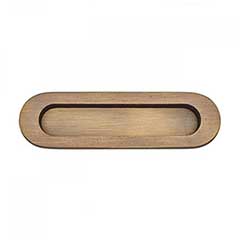 RK International [CF-5633-AE] Solid Brass Cabinet Flush Pull - Thick Oval - Antique English Finish - 5 1/2" L - 1/2" Recess