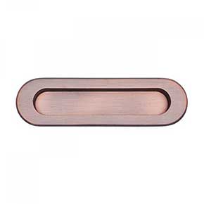 RK International [CF-5633-DC] Solid Brass Cabinet Flush Pull - Thick Oval - Distressed Copper Finish - 5 1/2" L - 1/2" Recess