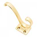 RK International [HK-5801] Solid Brass Coat &amp; Hat Hook - Plain - Polished Brass Finish - 3 3/4&quot; L x 1 1/4&quot; W