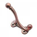 RK International [HK-5815-DC] Solid Brass Coat &amp; Hat Hook - Double Base - Distressed Copper Finish - 3 3/8&quot; L x 1 7/16&quot; W