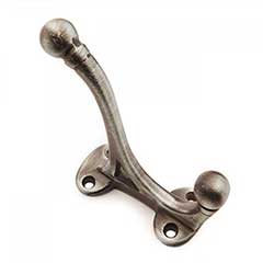 RK International [HK-5815-DN] Solid Brass Coat &amp; Hat Hook - Double Base - Distressed Nickel Finish - 3 3/8&quot; L x 1 7/16&quot; W