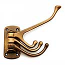 RK International [HK-5820-AE] Solid Brass Coat & Hat Hook - Triple Pronged Swivel - Antique English Finish - 4 3/4" L x 1 1/2" W