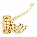 RK International [HK-5820] Solid Brass Coat & Hat Hook - Triple Pronged Swivel - Polished Brass Finish - 4 3/4" L x 1 1/2" W