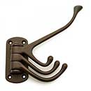 RK International [HK-5820-RB] Solid Brass Coat & Hat Hook - Triple Pronged Swivel - Oil Rubbed Bronze Finish - 4 3/4" L x 1 1/2" W