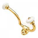 RK International [HK-5822] Solid Brass Coat & Hat Hook - Porcelain Ends - Polished Brass Finish - 4 1/2" L x 1 1/2" W