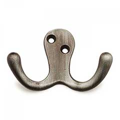 RK International [HK-5824-DN] Solid Brass Double Towel Hook - Two Pronged Flared - Distressed Nickel Finish - 1 3/4&quot; L x 3&quot; W
