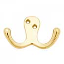RK International [HK-5824] Solid Brass Double Towel Hook - Two Pronged Flared - Polished Brass Finish - 1 3/4" L x 3" W