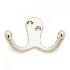 RK International [HK-5824-PN] Solid Brass Double Towel Hook - Two Pronged Flared - Polished Nickel Finish - 1 3/4&quot; L x 3&quot; W