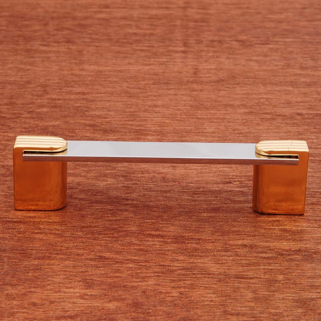 Rk International Cp 45 Solid Brass Cabinet Pull Handle Two Tone Flat W Decorative Ends Standard Size Polished Chrome Finish
