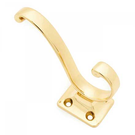 RK International [HK-5801] Solid Brass Coat &amp; Hat Hook - Plain - Polished Brass Finish - 3 3/4" L x 1 1/4" W