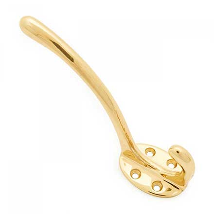 RK International [HK-5812] Solid Brass Coat &amp; Hat Hook - Oval Base - Polished Brass Finish - 4 3/8" L x 1 1/4" W