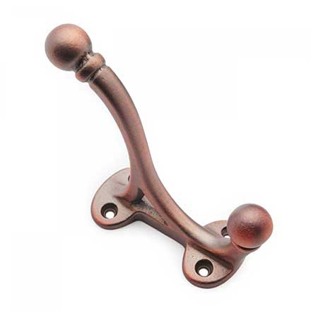 RK International [HK-5815-DC] Solid Brass Coat &amp; Hat Hook - Double Base - Distressed Copper Finish - 3 3/8" L x 1 7/16" W