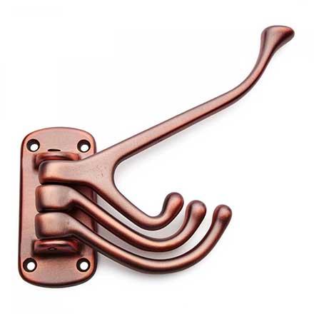 RK International [HK-5820-DC] Solid Brass Coat &amp; Hat Hook - Triple Pronged Swivel - Distressed Copper Finish - 4 3/4" L x 1 1/2" W