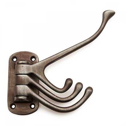 RK International [HK-5820-DN] Solid Brass Coat &amp; Hat Hook - Triple Pronged Swivel - Distressed Nickel Finish - 4 3/4" L x 1 1/2" W