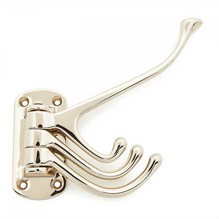 RK International [HK-5820-PN] Solid Brass Coat &amp; Hat Hook - Triple Pronged Swivel - Polished Nickel Finish - 4 3/4" L x 1 1/2" W