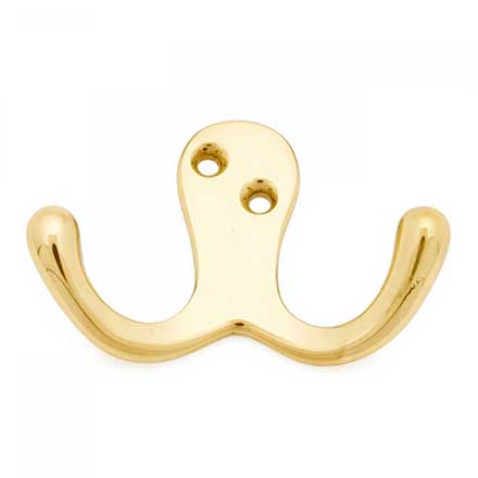 RK International [HK-5824] Solid Brass Double Towel Hook - Two Pronged Flared - Polished Brass Finish - 1 3/4" L x 3" W