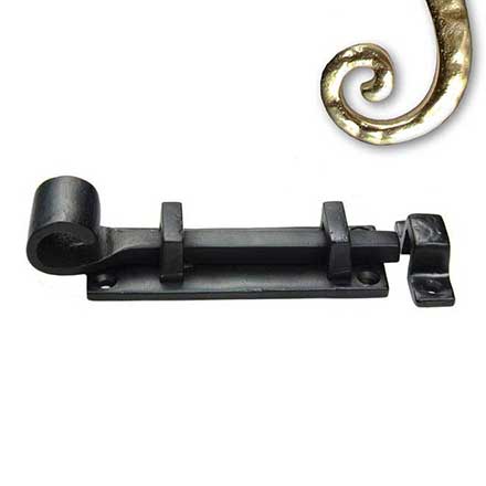 Seaside Shutters [S6-204-03] Cast Brass Shutter Slide Bolt - Scroll End - Polished Brass Finish - 4&quot; L
