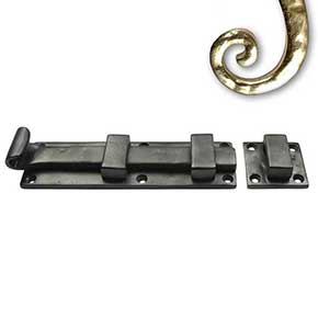 Seaside Shutters [S6-310-03UN] Cast Brass Shutter Slide Bolt - Curly End - Long Throw - Polished Brass (Unlacquered) Finish - 6" L