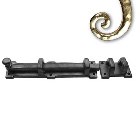 Seaside Shutters [S6-310-03UN] Cast Brass Shutter Slide Bolt - Curly End - Long Throw - Polished Brass (Unlacquered) Finish - 6&quot; L