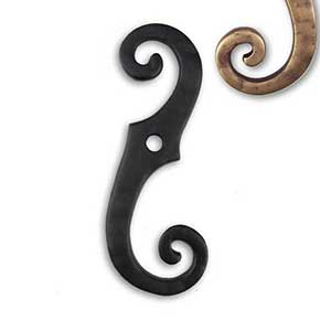 Seaside Shutters [S7-100-RH-05] Cast Brass Shutter Dog - Classic S - Lag Mount - Right Mount - Antique Brass Finish - 6 1/2" H