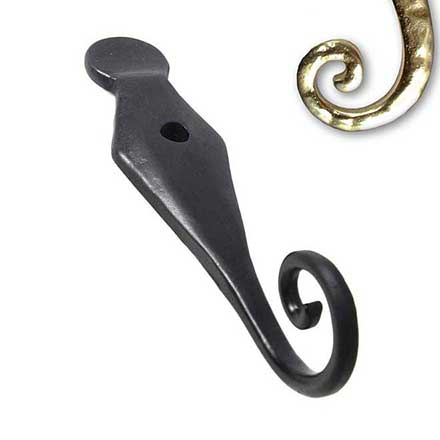 Seaside Shutters [S7-110-03] Cast Brass Shutter Dog - English Rat Tail - Lag Mount - Polished Brass Finish - 6" H