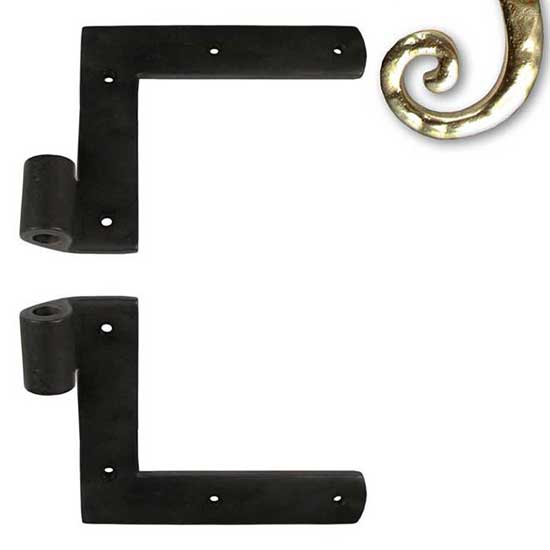 Seaside Shutters [S3-101-03] Cast Brass Shutter L Strap Hinge - New York Style - Polished Brass Finish - 3/4" Offset - Pair