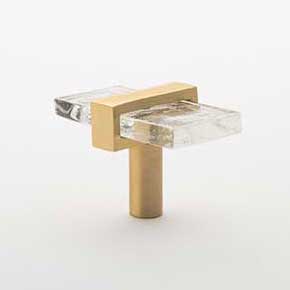 Sietto [K-1900-SB] Glass Cabinet Knob - Adjustable Series - Clear Glass - Satin Brass Base - 2" L