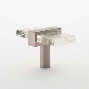 Sietto [K-1900-SN] Glass Cabinet Knob - Adjustable Series - Clear Glass - Satin Nickel Base - 2" L