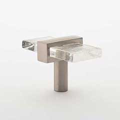 Sietto [K-1900-SN] Glass Cabinet Knob - Adjustable Series - Clear Glass - Satin Nickel Base - 2" L