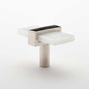 Sietto [K-1901-PN] Glass Cabinet Knob - Adjustable Series - White Glass - Polished Nickel Base - 2" L