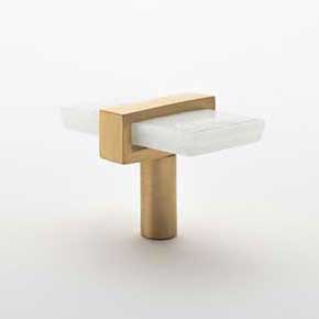 Sietto [K-1901-SB] Glass Cabinet Knob - Adjustable Series - White Glass - Satin Brass Base - 2" L